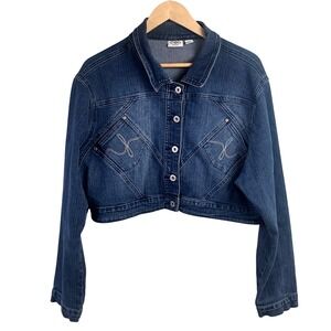 Y2K Cato Cropped Denim Blue Jean Button Biker Jacket Trucker 14/16W Woman's